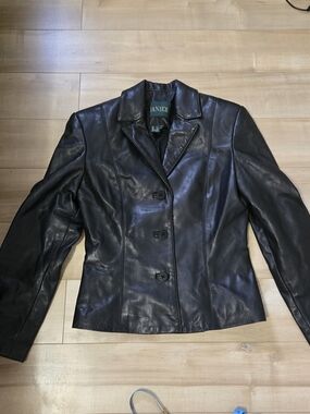 VINTAGE Danier Black Leather Blazer Jacket | 90s Minimalist Tailored Coat Size 4